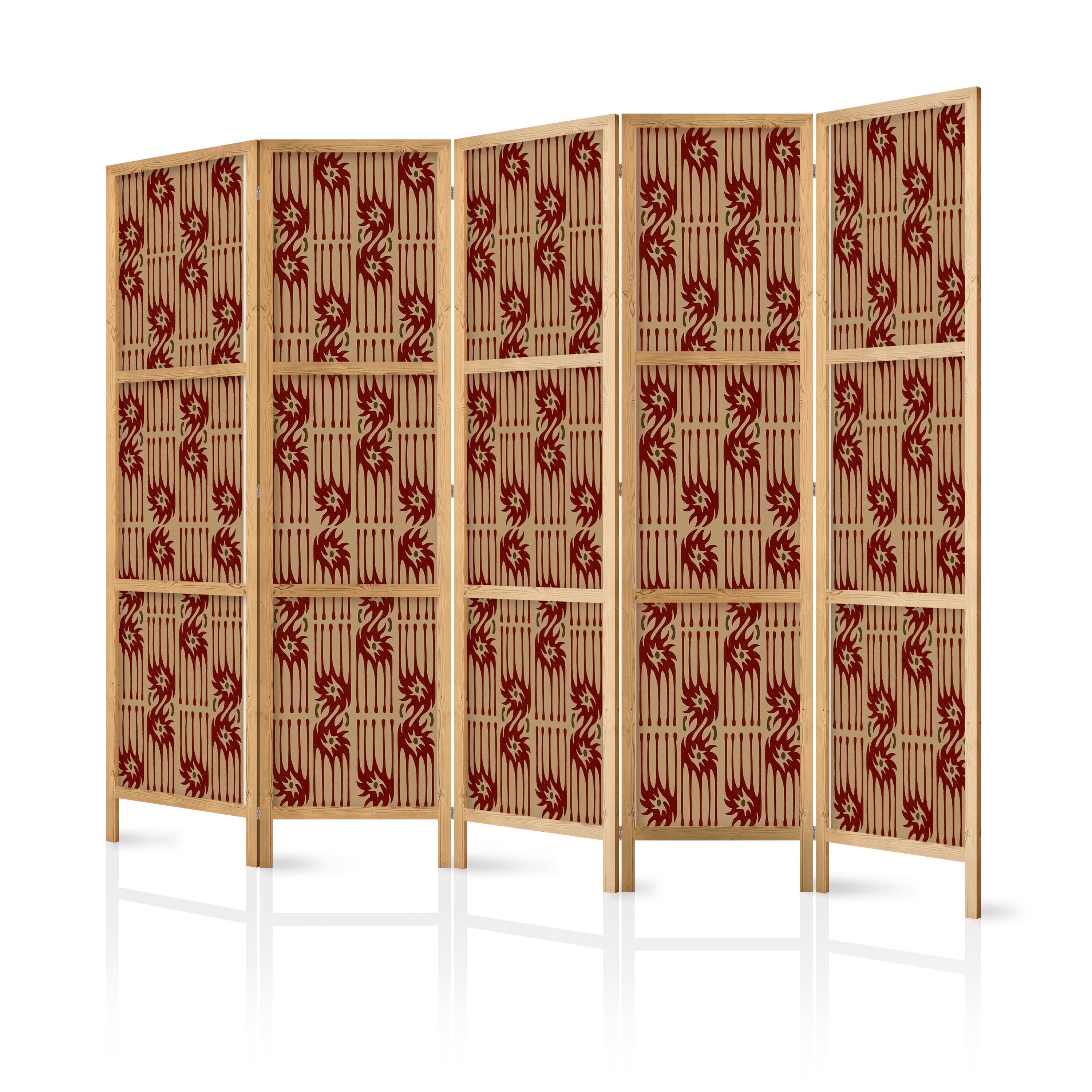 Japanese room divider Drapieżne rysy - czerwone abstrakcyjne kształty inspirowane tribalem 225×172 cm, Japanese