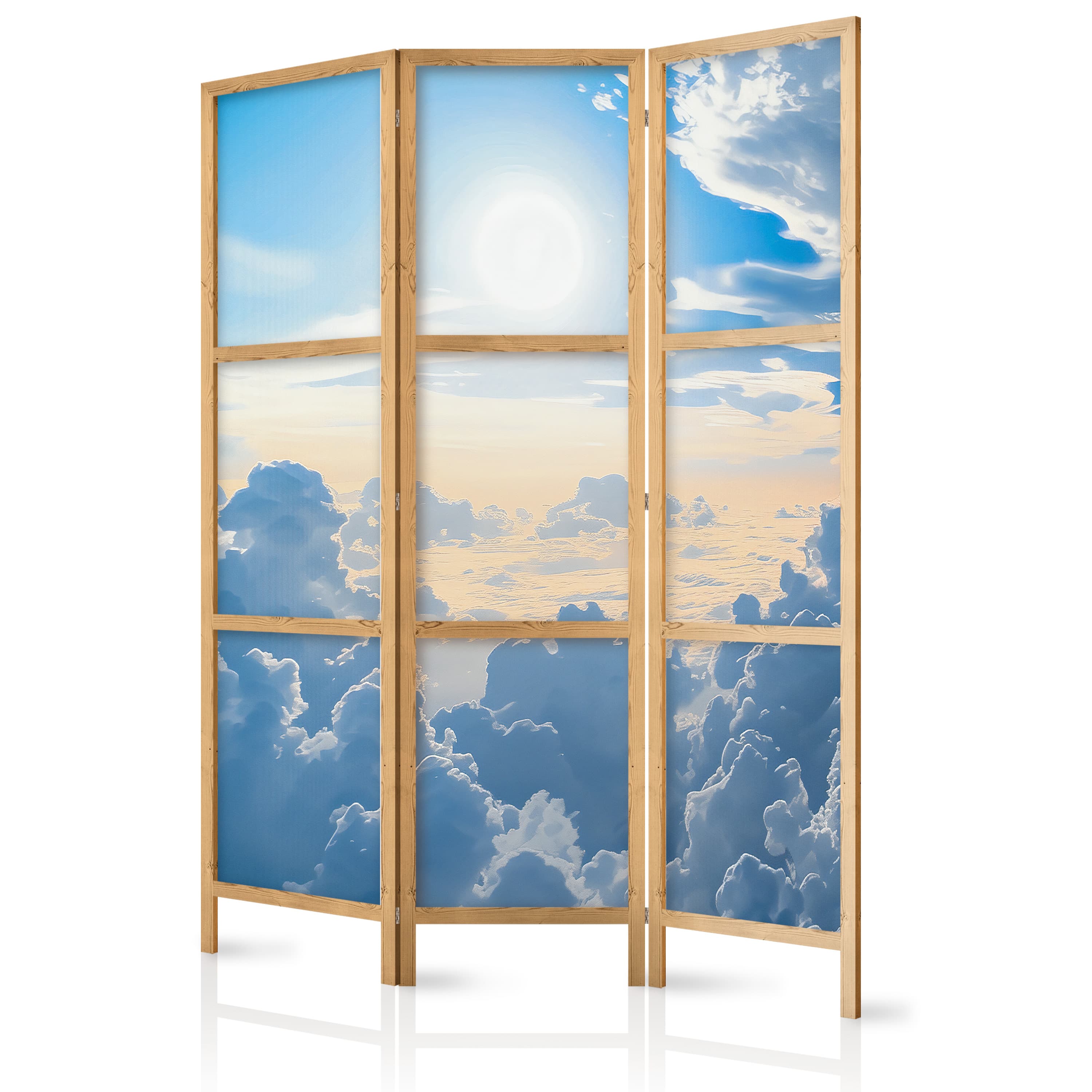 Japanese room divider Symfonia Światła: Słońce i chmury współgrające na przepięknym niebie 135×172 cm, Japanese
