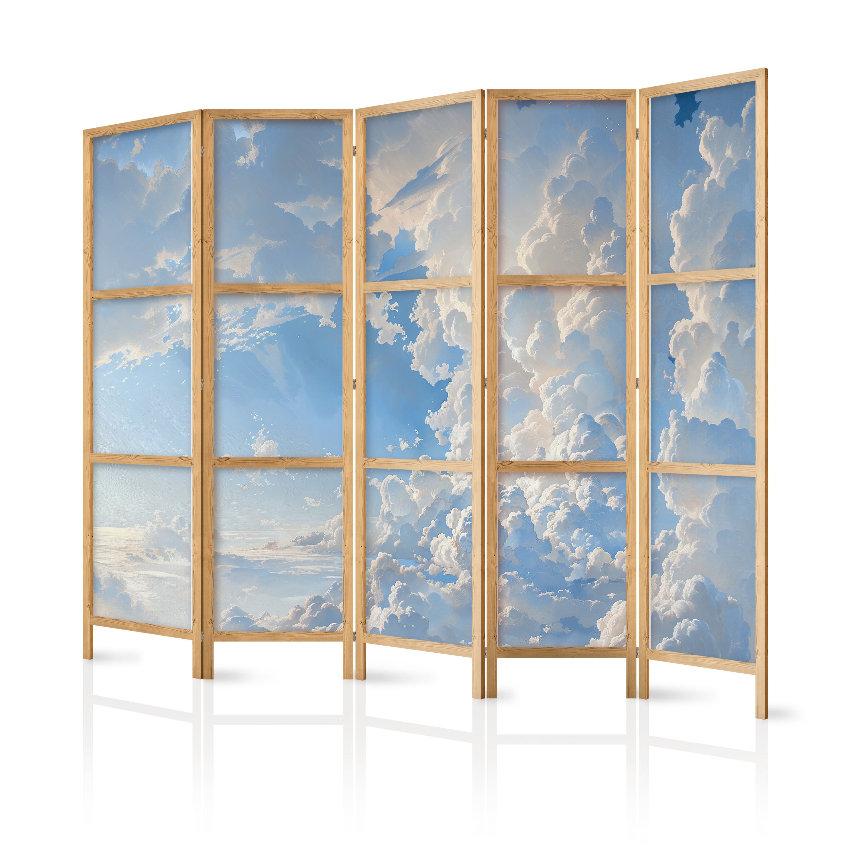 Japanese room divider Słońce odkrywające tajemnice chmur: Spektakularne obrazy na niebie 225×172 cm, Japanese