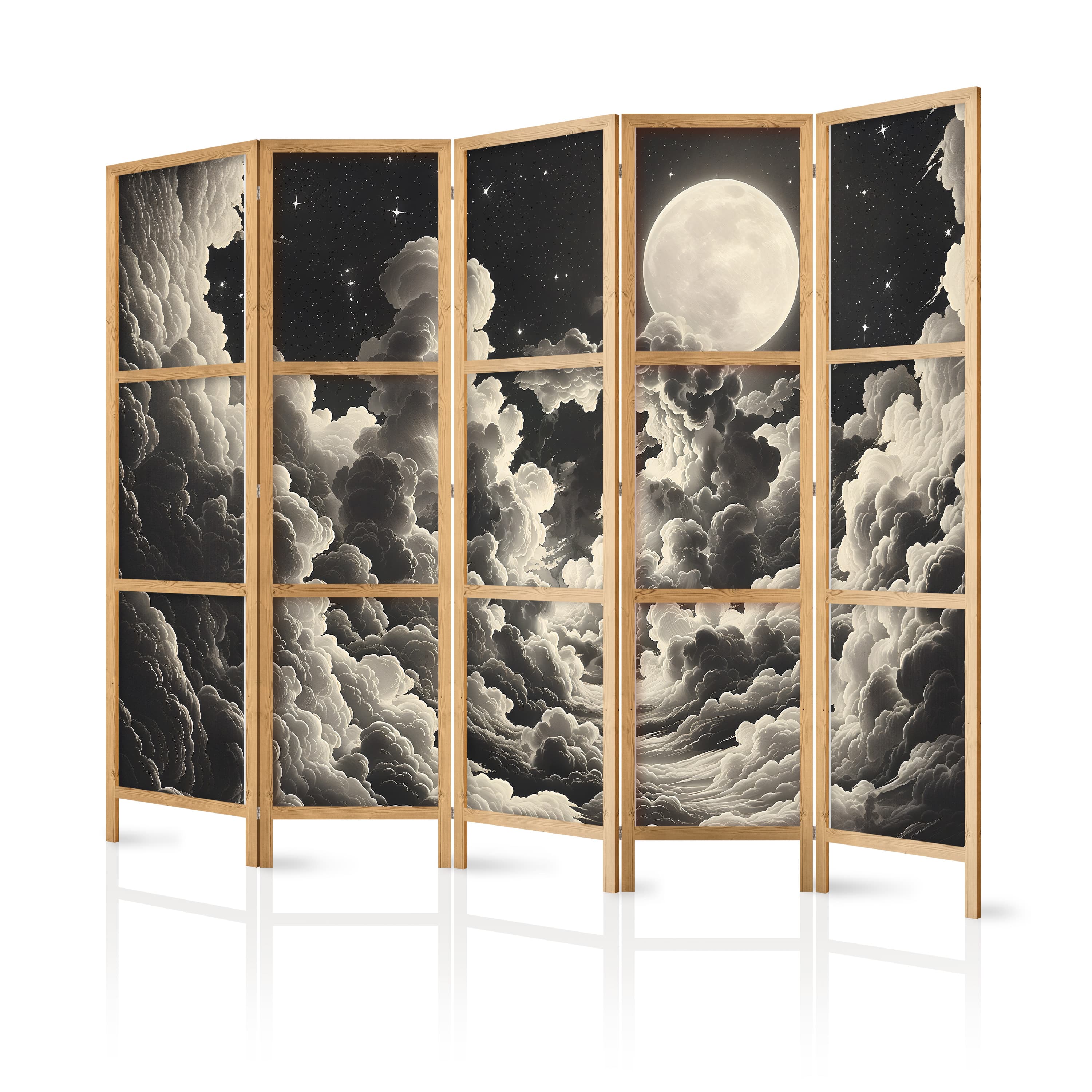 Japanese room divider Księżyc i gwiazdy śpiewające wśród wielkich chmur 225×172 cm, Japanese
