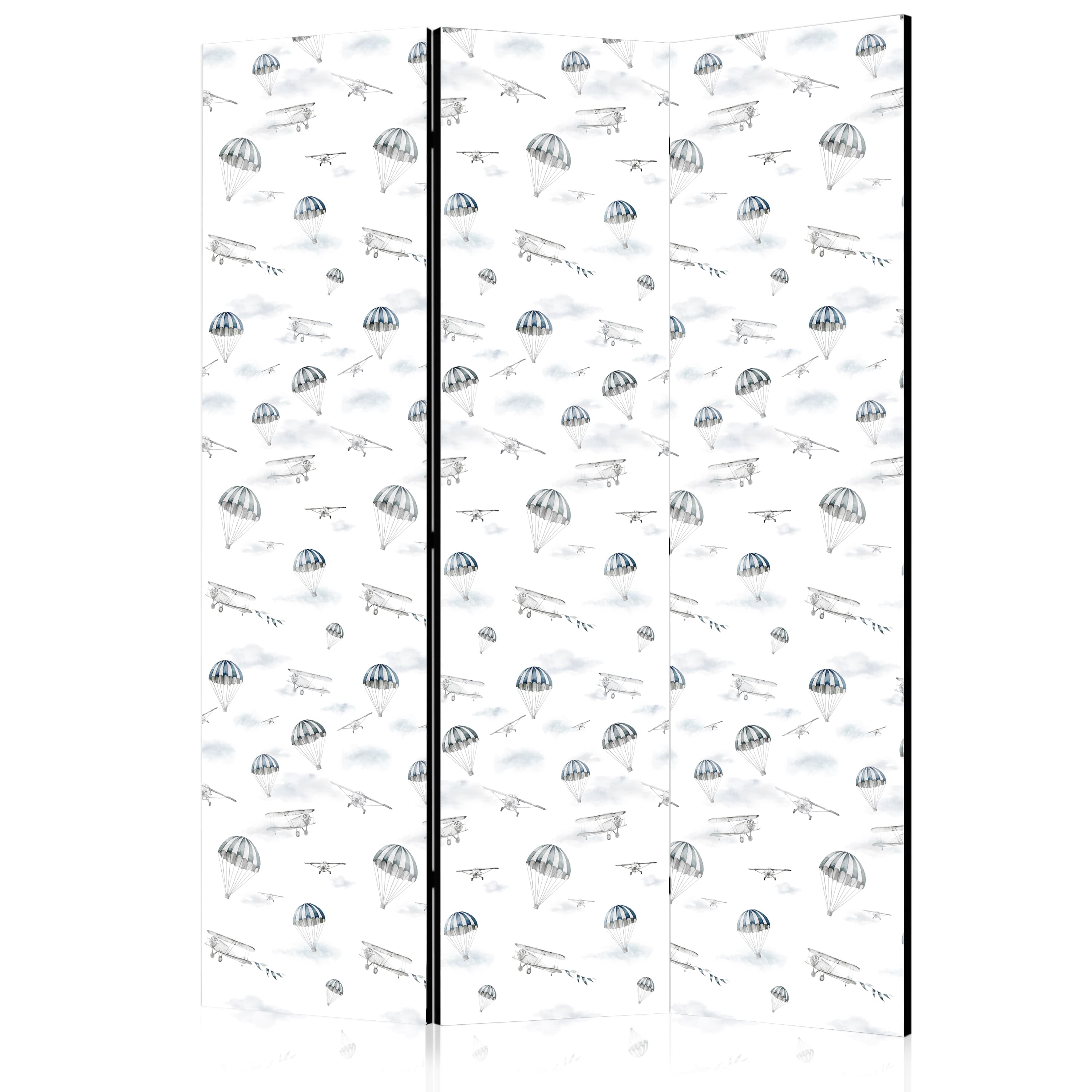 Parawan Akwarela - pokaz samolotów na jasnym niebie z delikatnymi chmurkami 135×172 cm, akustyczny