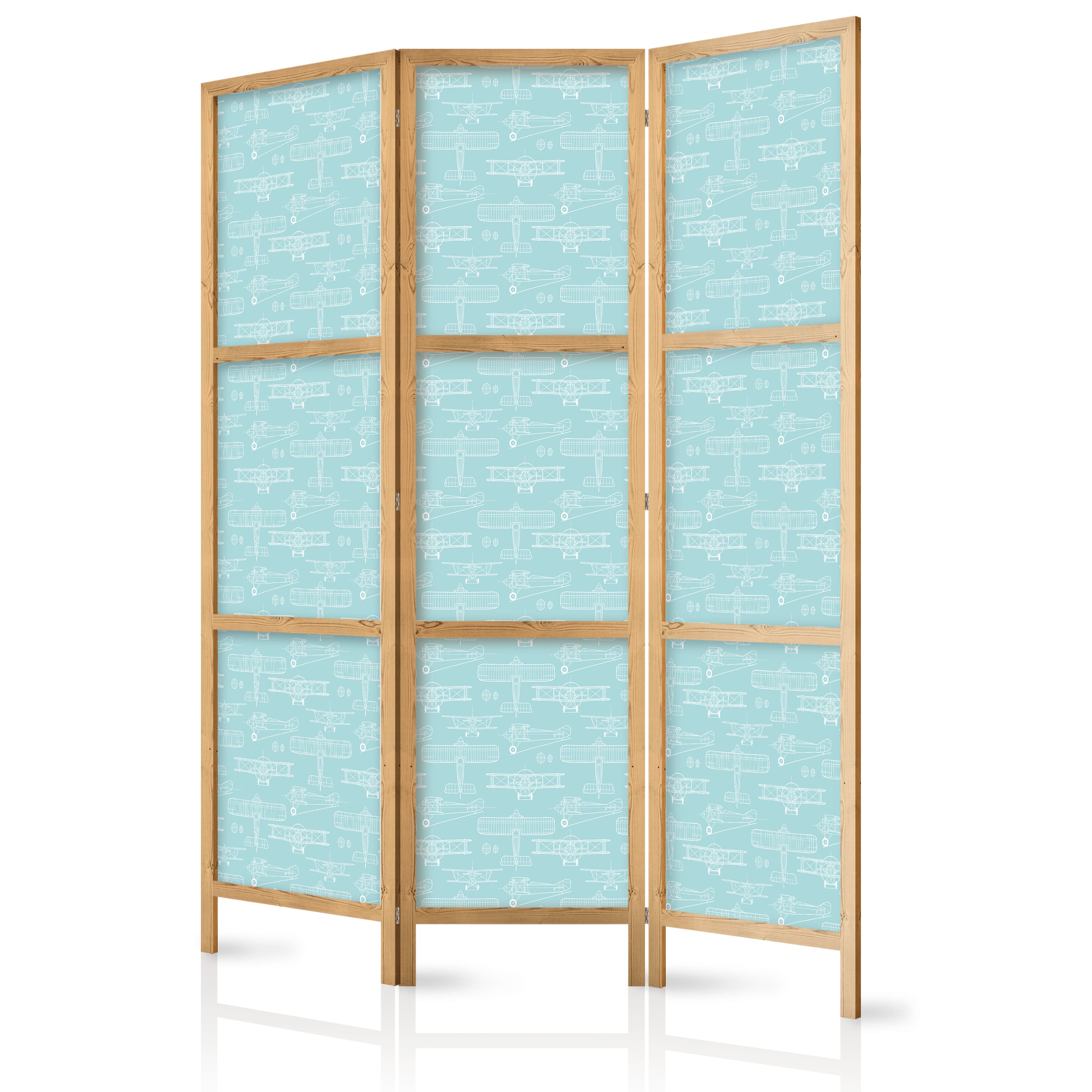 Japanischer Paravent Szkic - zarys budowy samolotu białym kolorem na turkusowym tle 135×172 cm, japanisch