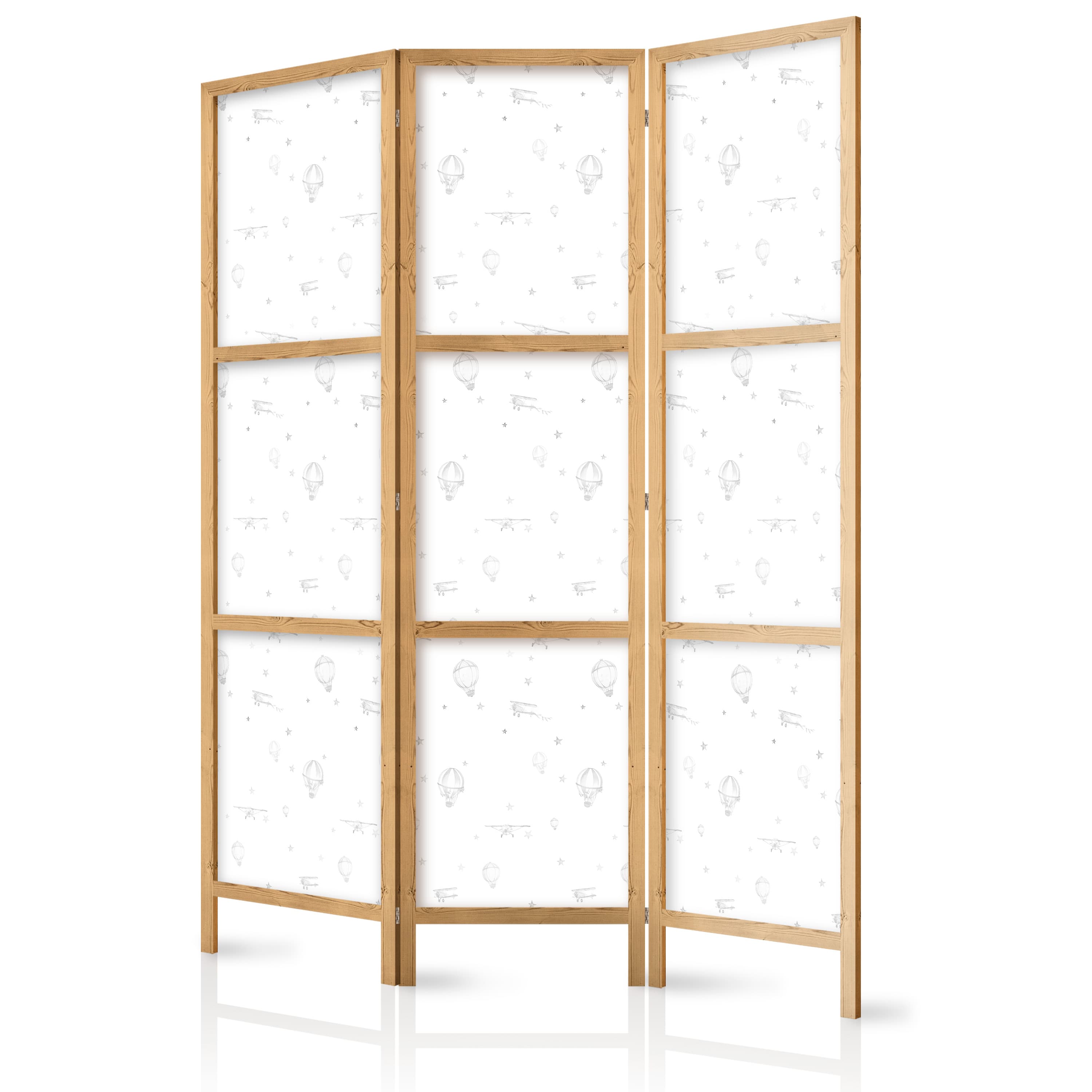 Japanischer Paravent Akwarela - samoloty i balony namalowane na białym tle nieba 135×172 cm, japanisch