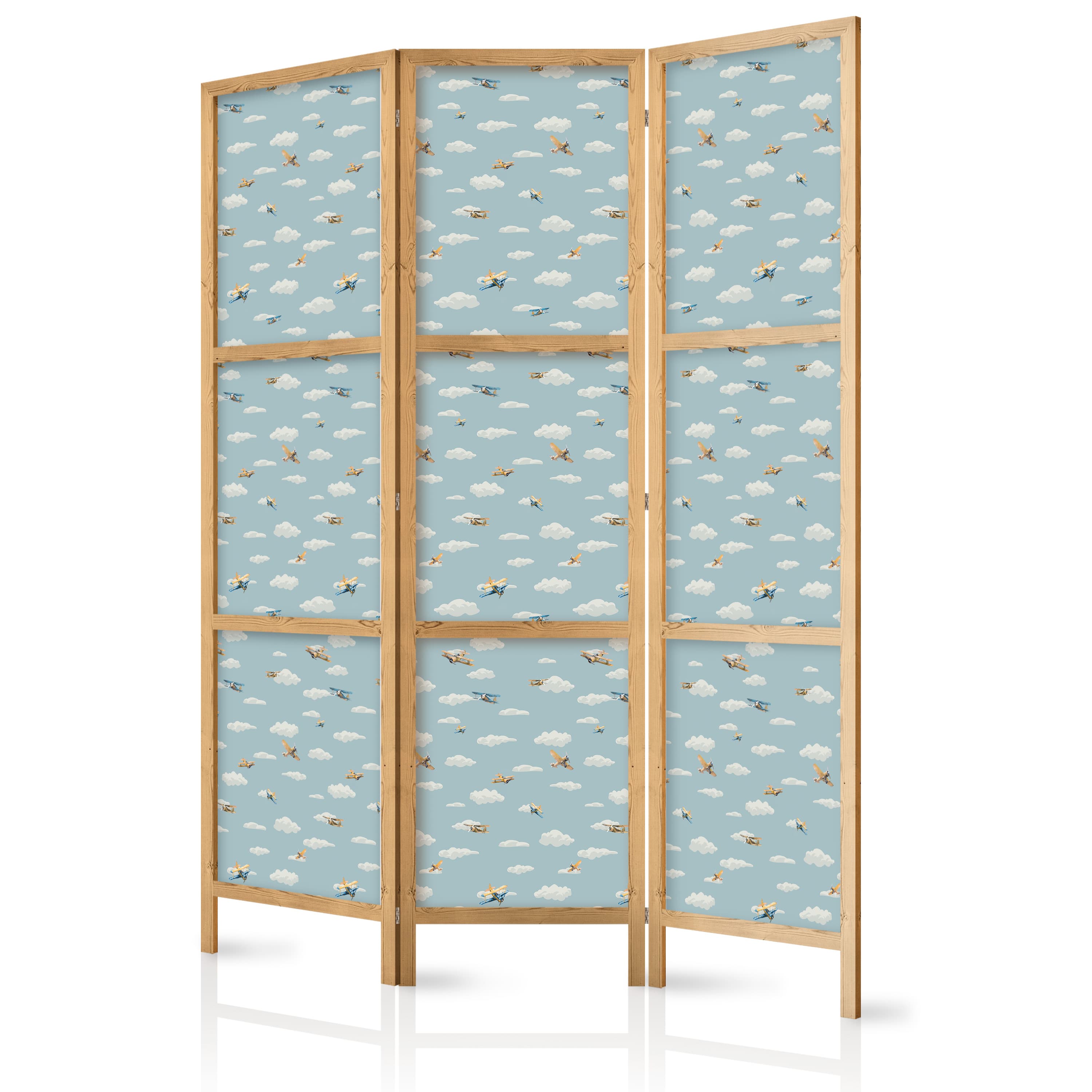 Japanischer Paravent Ilustracja - żółto - niebieskie samoloty na tle błękitnego nieba 135×172 cm, japanisch