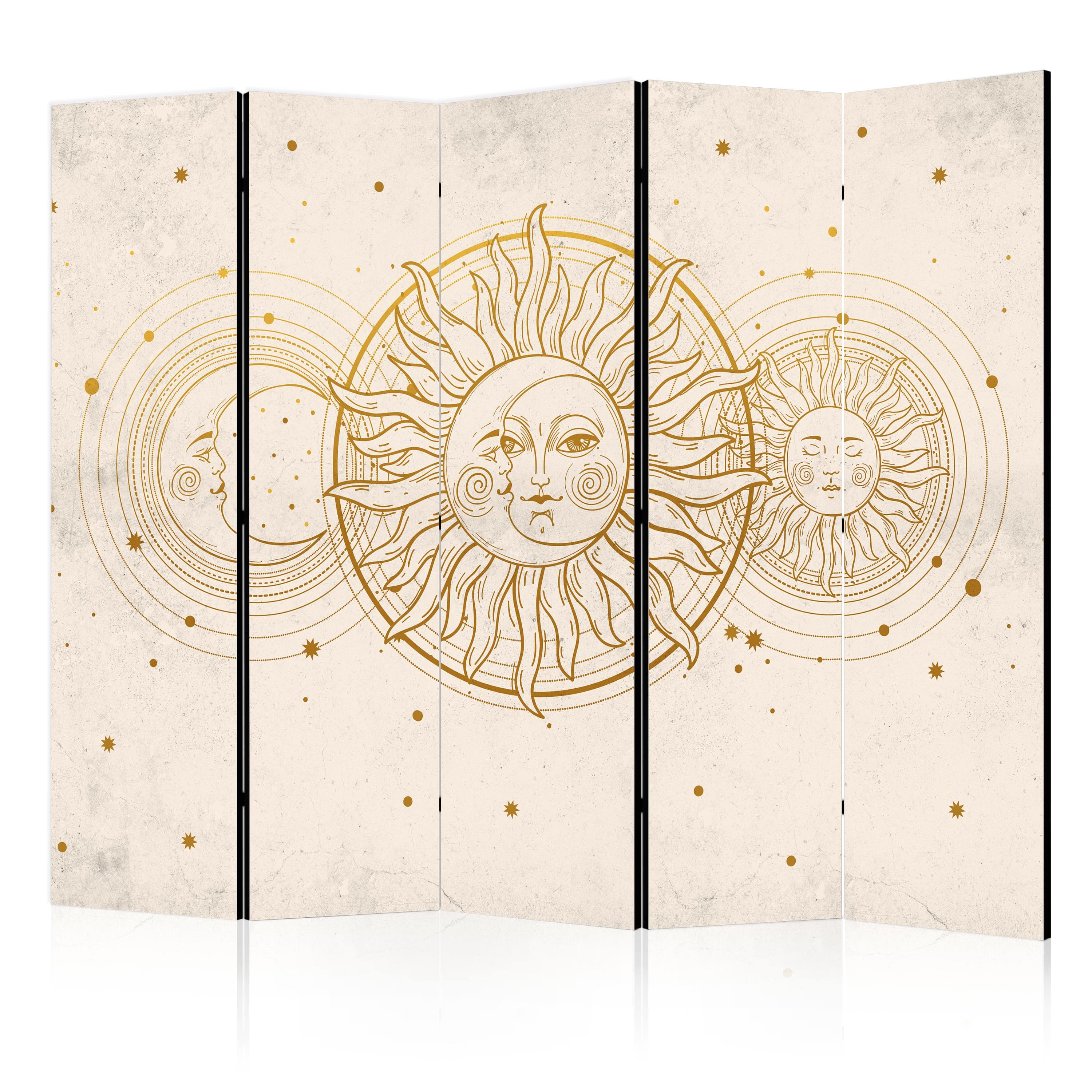Room divider Złote Słońce i Księżyc - artystyczna ilustracja w stylu retro 225×172 cm, one-sided