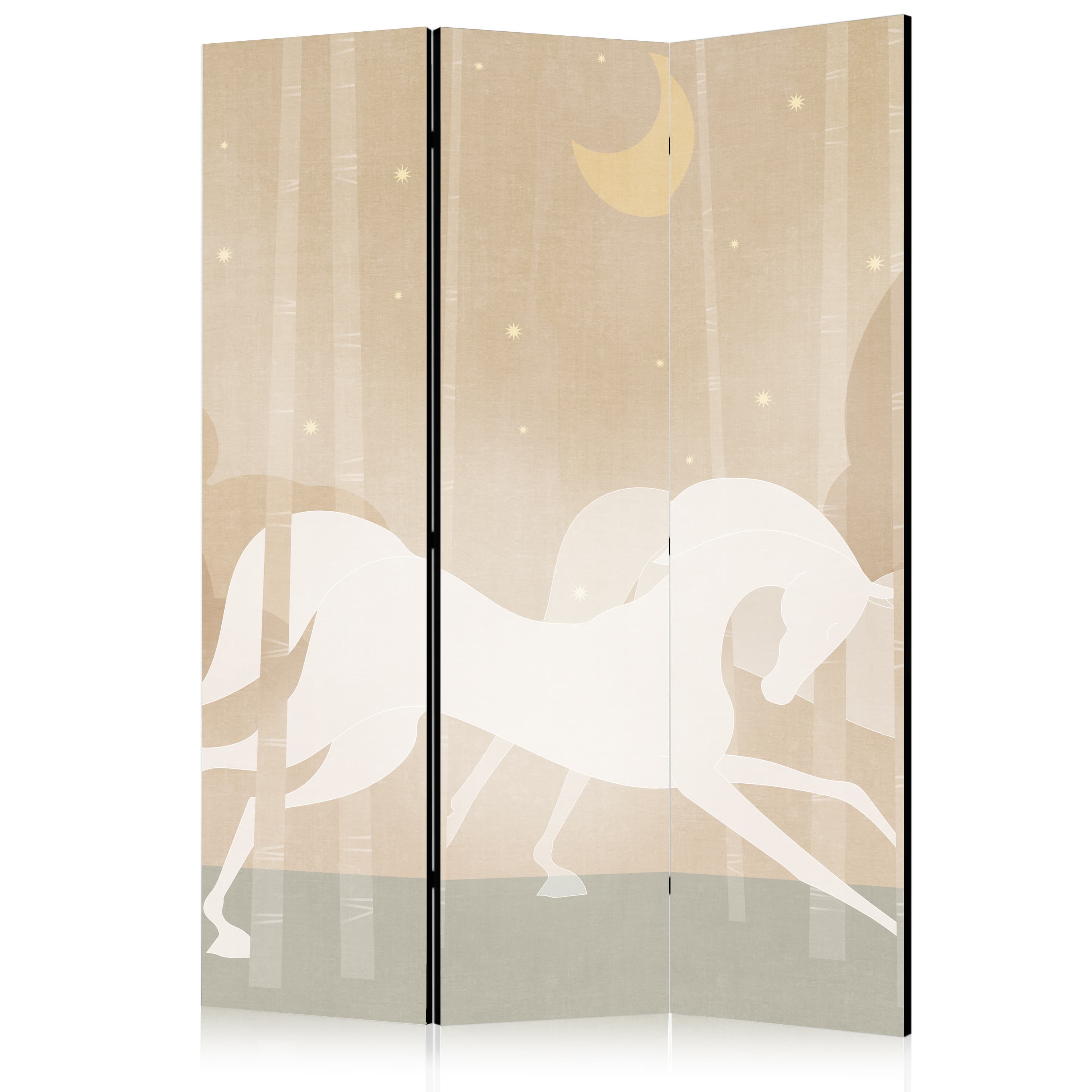 Room divider Księżycowe rumaki - konie galopujące wśród drzew w gwieździstą noc 135×172 cm, acoustic