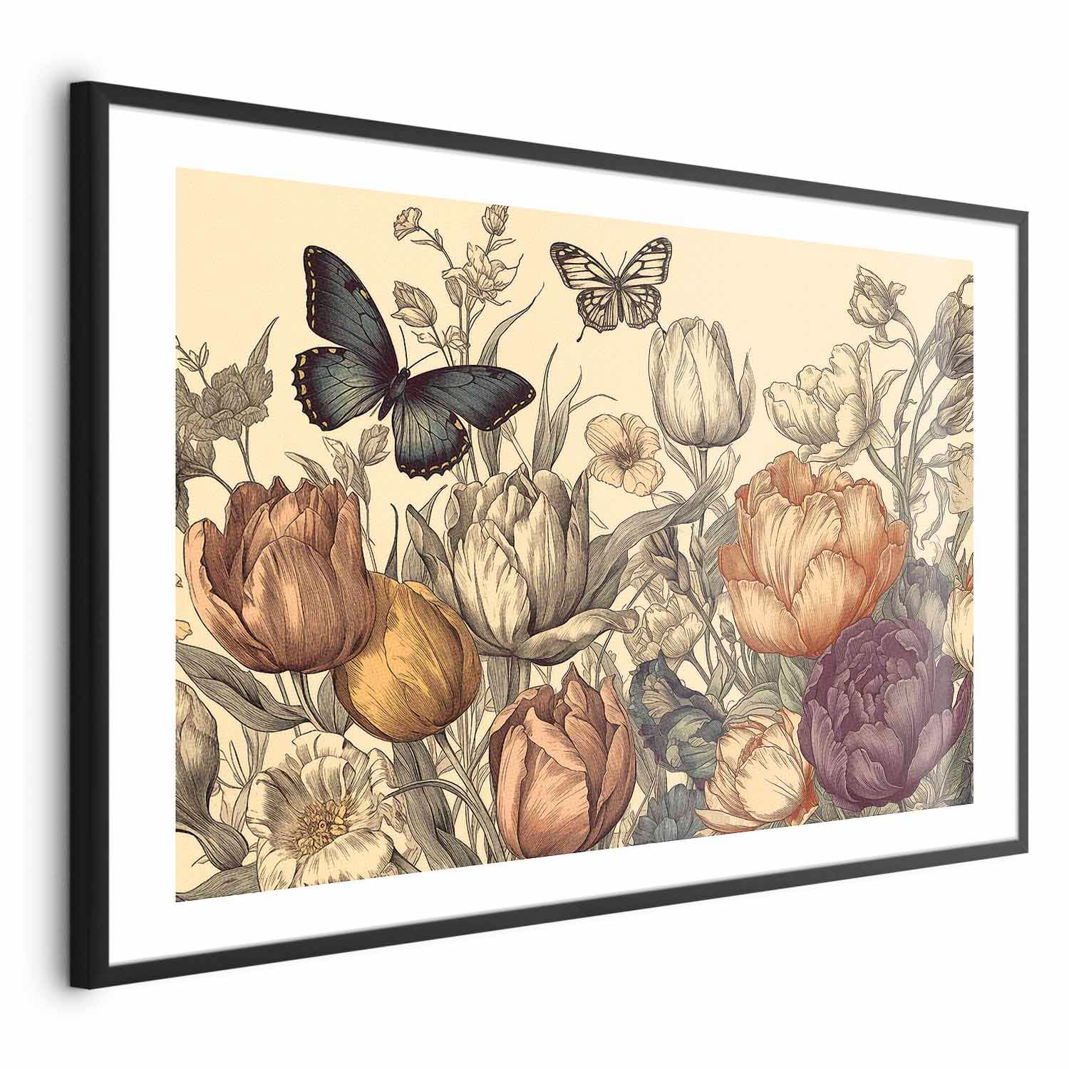 Plakat Kolorowe tulipany na kremowym tle 42×30 cm