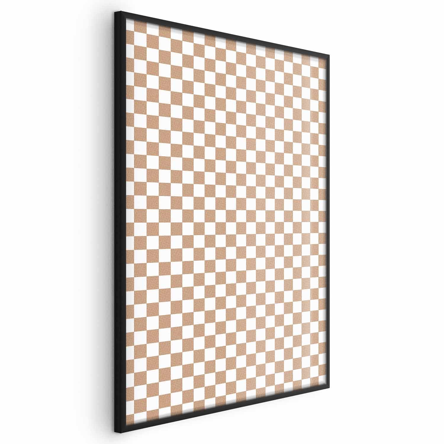 Plakat Geometria i brązy - szachowy wzór kratki w neutralnych odcieniach 21×30 cm