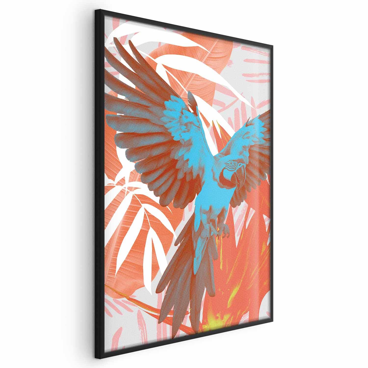 Plakat Egzotyczne skrzydła - Papuga wśród abstrakcyjnych wzorów liści 21×30 cm