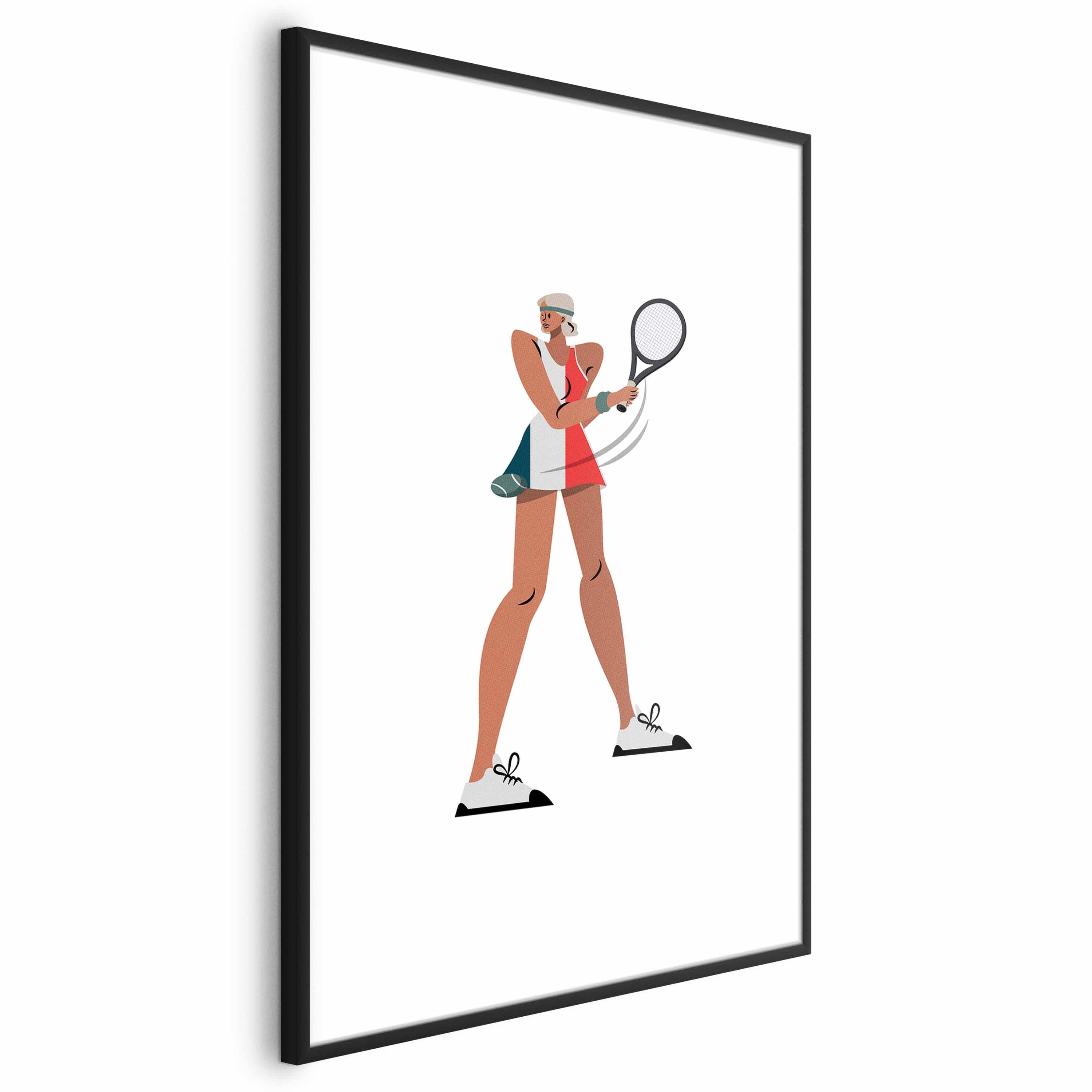 Plakat Tenisistka z rakietą na białym tle - ilustracja 40×60 cm