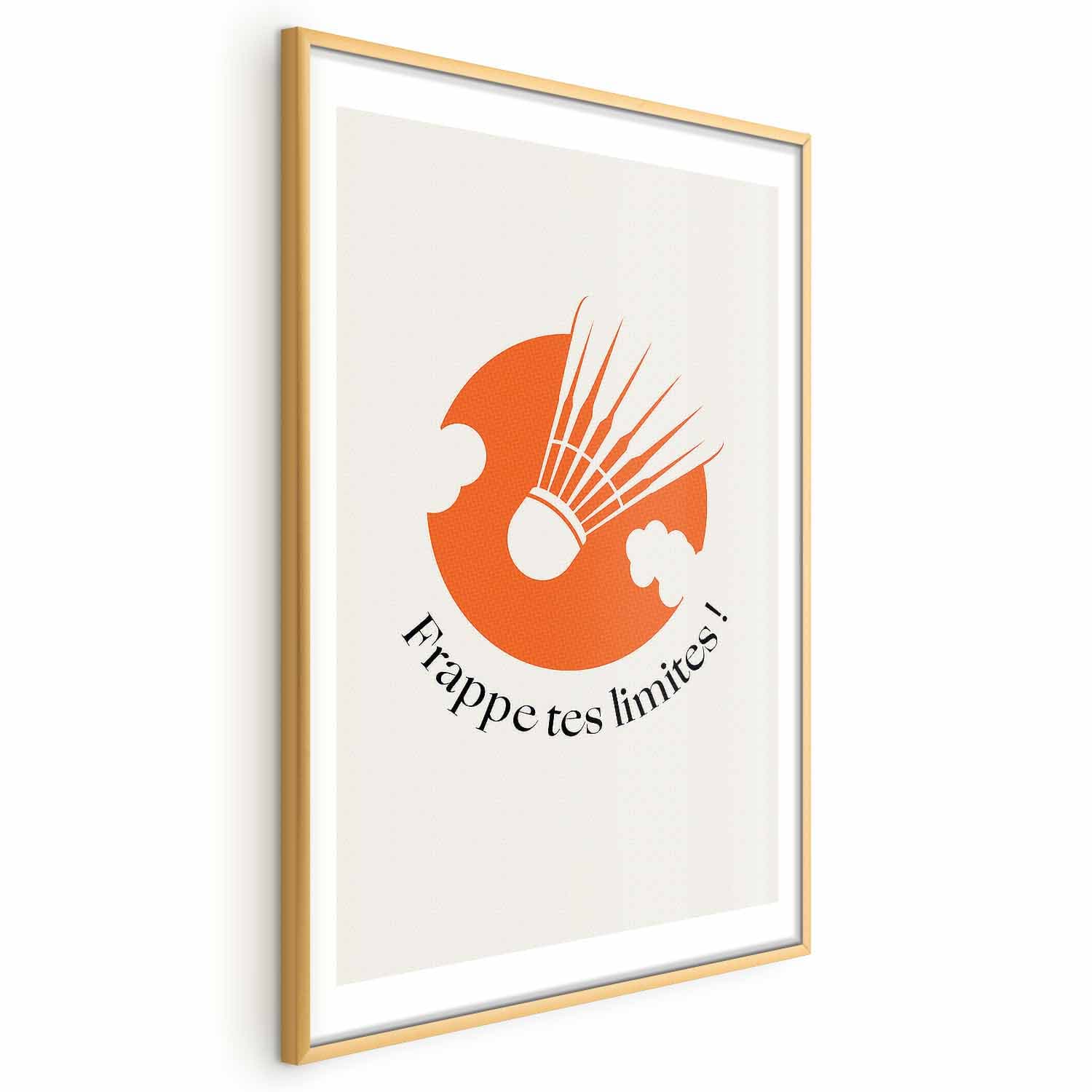 Plakat Lotka do badmintona na tle pomarańczowego słońca 30×42 cm
