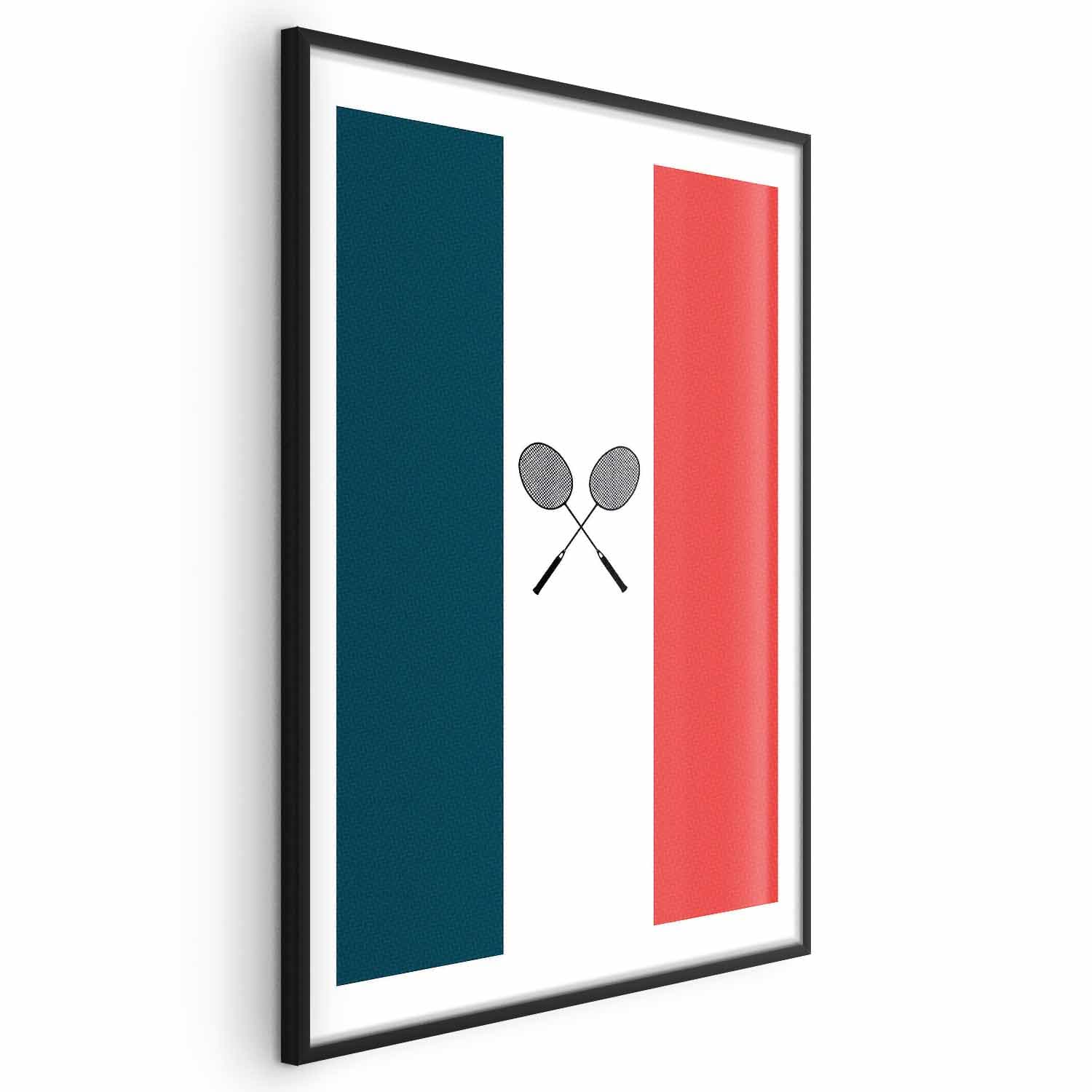 Plakat Flagi Francji i czarne paletki do badmintona 40×60 cm