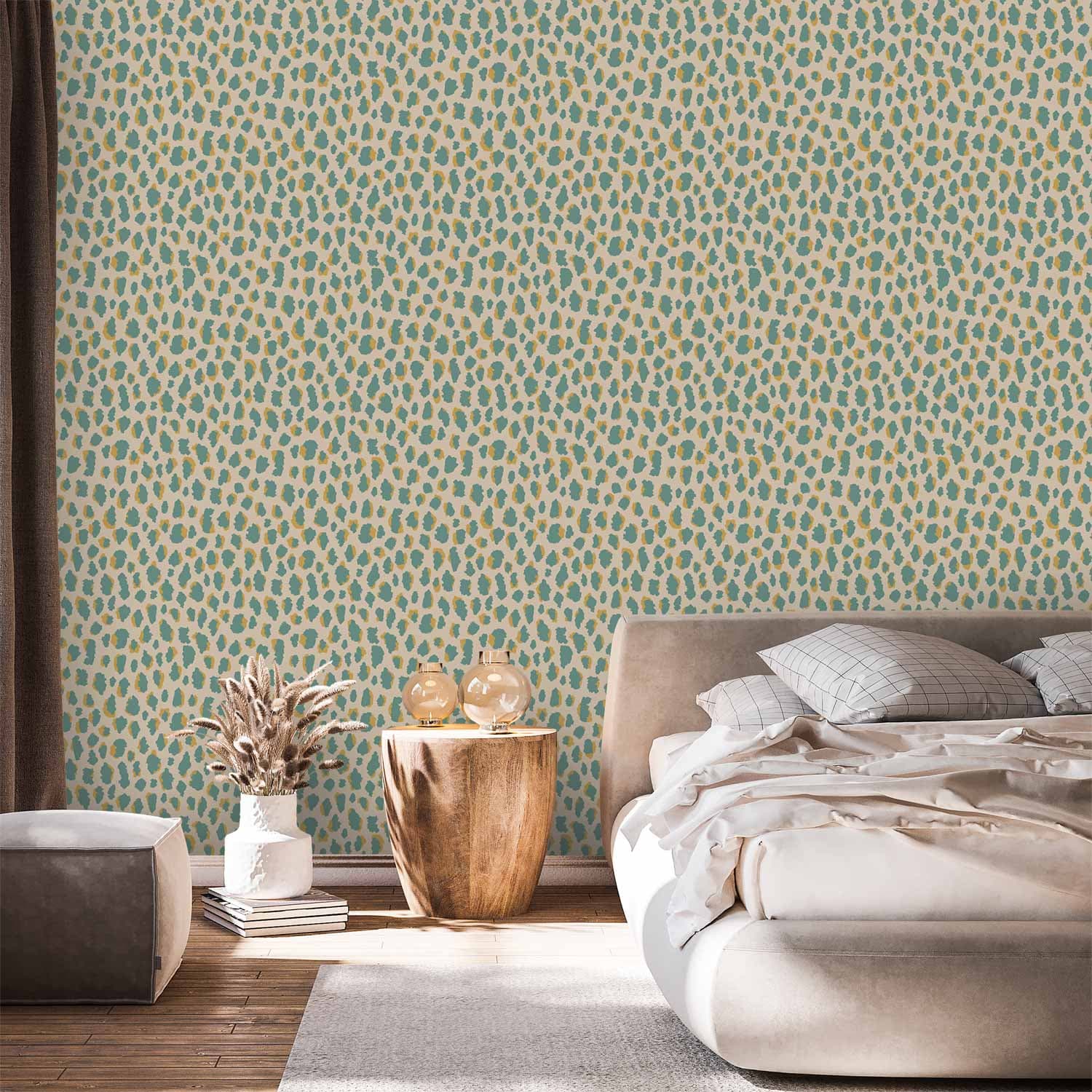 Tapete Deseń żyrafy - zwierzęcy wzór w turkusowe plamki na jasnym tle 49×1000 cm, selbstklebendes Material