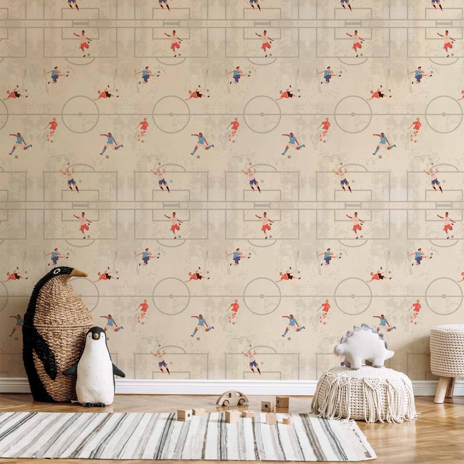 Tapeta Gra w Piłkę - Ilustracja piłkarzy na boisku w akcji 50×1000 cm, flizelina standard