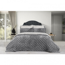 Narzuta na łóżko,szara,250x260 aksamit 100% polyester, model METIS GRAY